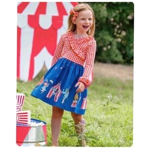 ELEANOR ROSE Circus Parade Miley Dress, Red Gingham with Circus Print Skirt, 5/6